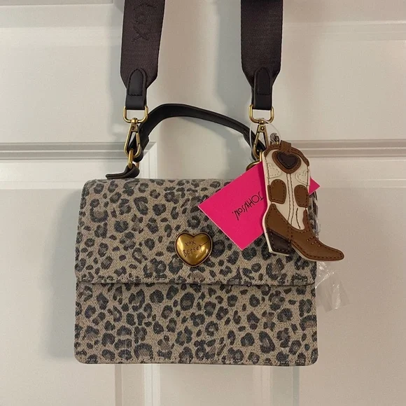 Betsey Johnson Leopard Print Crossbody Bag Cowboy Boot Charm New with Tag VIRAL - Picture 8 of 9